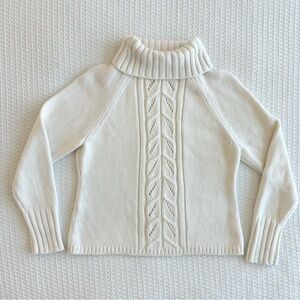 LOFT ivory white cable knit turtleneck sweater size petite large
